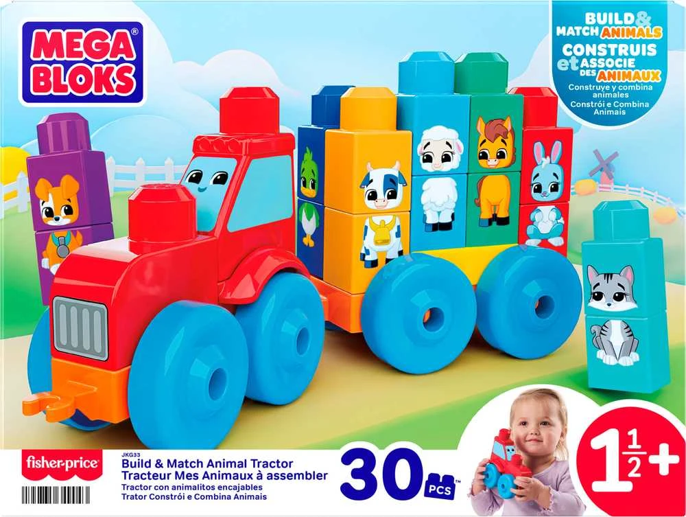 Mattel MEGA BLOKS konstruktorius – traktorius su gyvūnėliais (JKG33)