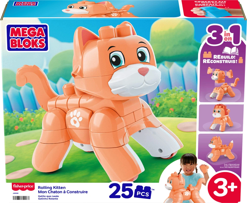 Mattel MEGA BLOKS ROLLING KITTEN 3 in 1 kačiuko konstruktorius (JMK86)