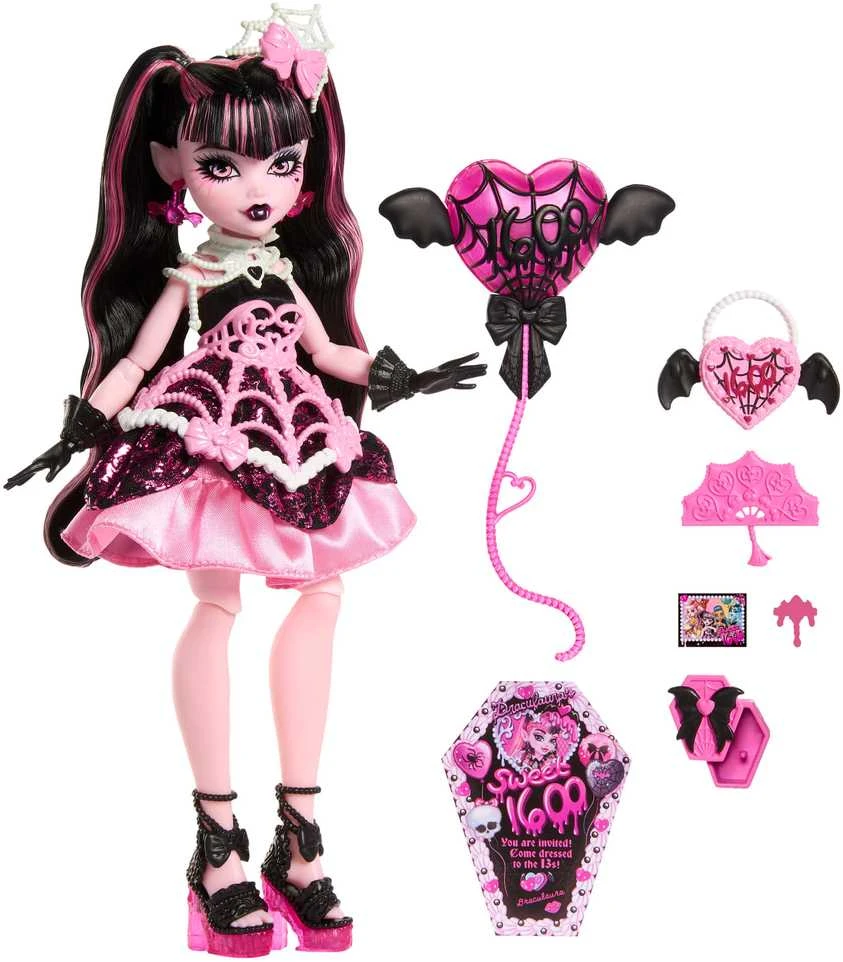 Mattel „Monster High Sweet Birthday“ lėlės Drakulaura rinkinys JBG74 aprašymas - Prekės nuotrauka