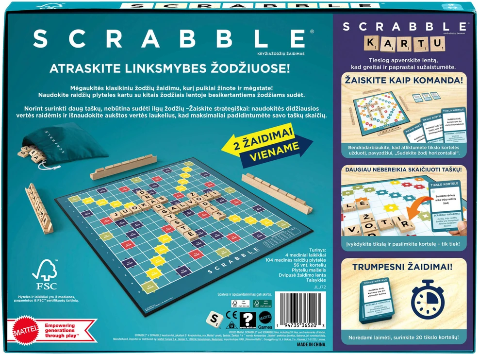 Mattel Stalo žaidimas SCRABBLE (medinis, LT)