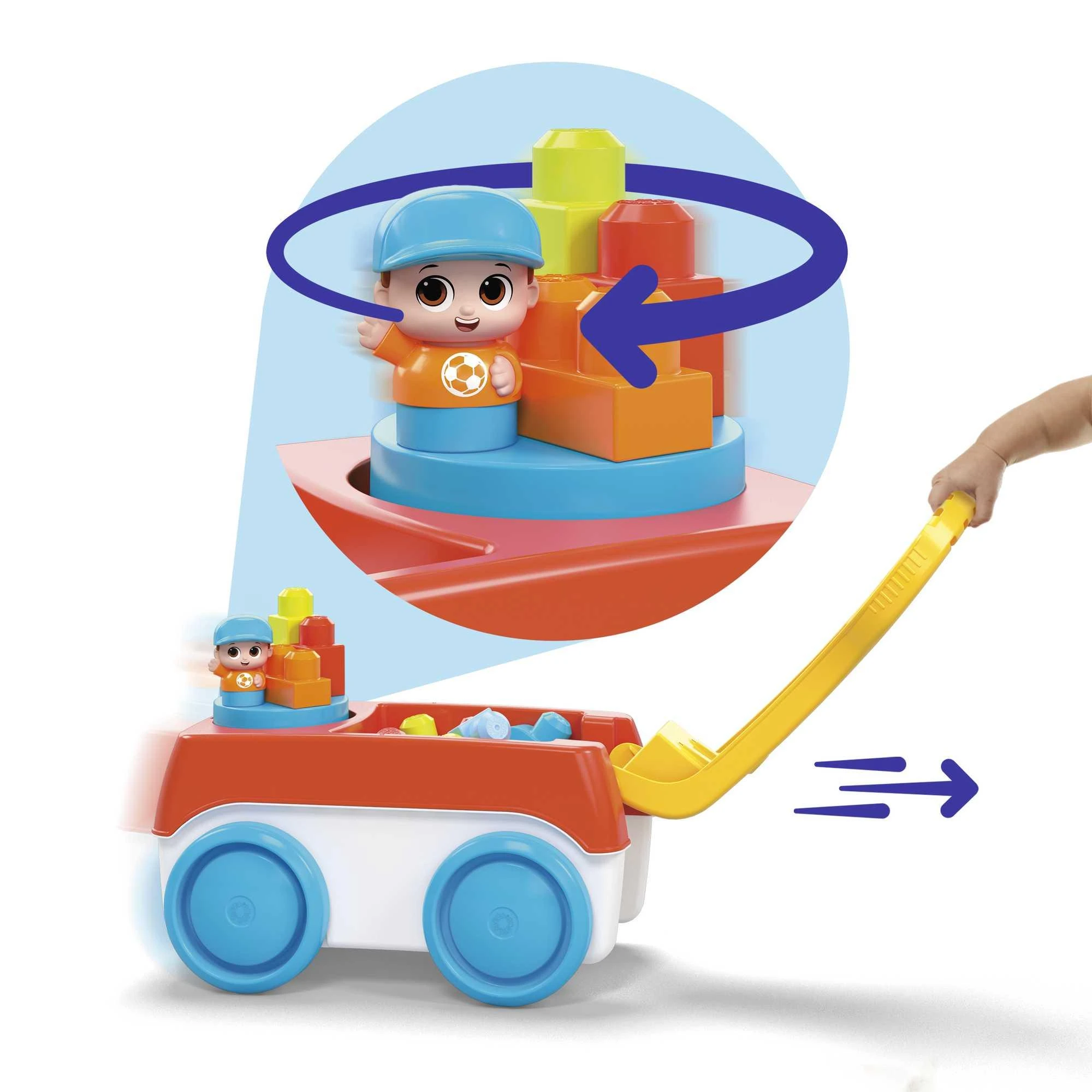 Mega Bloks rinkinys „Vagonas su ratukais ir statymo pagrindu“
