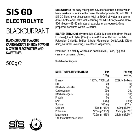 Elektrolitų gėrimas milteliais SiS Go Electrolyte Blackcurrant 500g