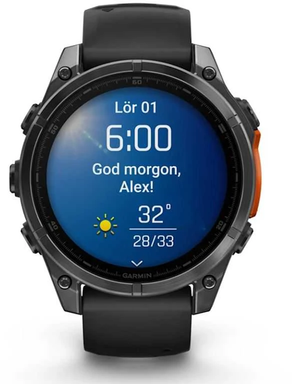 Išmanusis laikrodis Garmin Fenix 8 – 47 mm, AMOLED Skalūno pilkos spavos korpusas su juodu silikono dirželiu