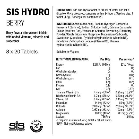 Elektrolitų gėrimas tabletėmis SiS Go Hydro Berry 20x4g
