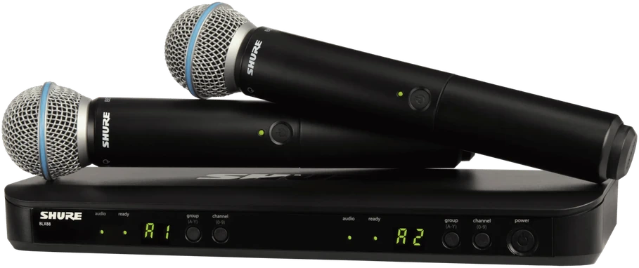 Shure BLX288E/B58-K14 dviguba belaide mikrofono sistema su rankiniais mikrofonais