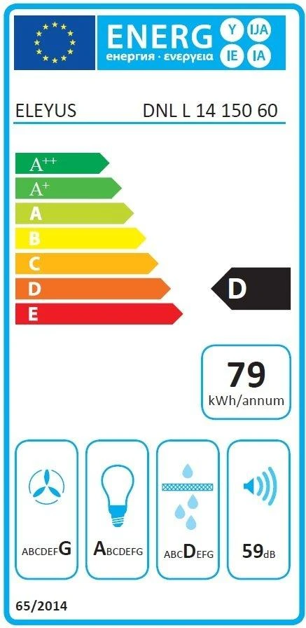 Gartraukis Eleyus Hood DNL L 14 150 60 BL Montuojamas prie sienos, D energijos vartojimo efektyvumo klasė, Plotis 60 cm, 282 m³/h, Mechaninis valdymas, LED, Juodas