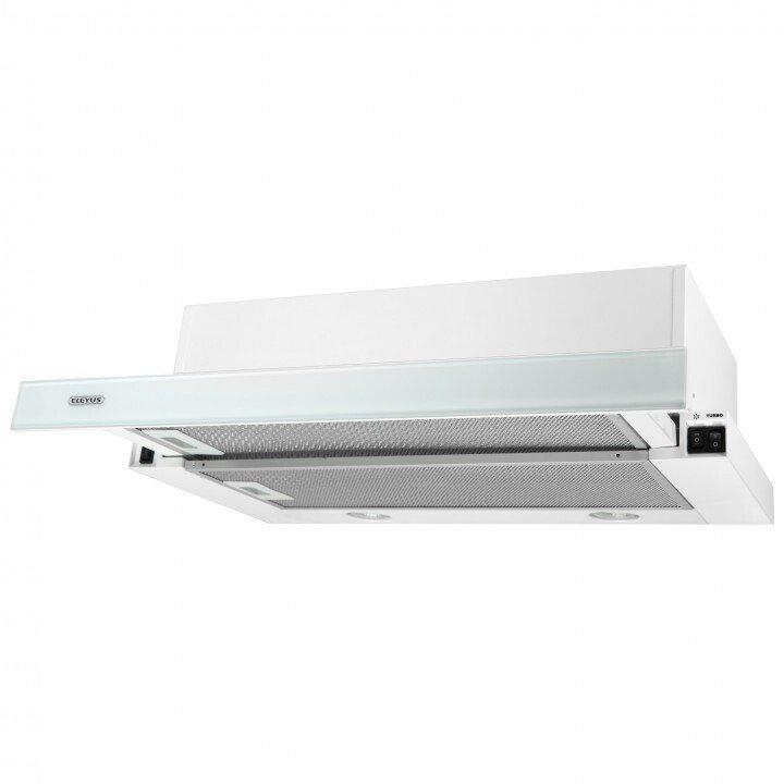 Gartraukis Eleyus Hood TLS L 14 200 60 WH+WH (Storm G 960 LED SMD 60 WH) Telescopic, Energy efficiency class D, Plotis 60 cm, 566 m³/h, Mechanical control, LED, Baltas/Baltas glass