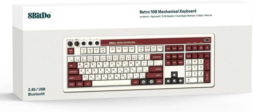 8BitDo Retro 108 Fami Edition Belaidė mechaninė klaviatūra| Hot Swappable | Windows | Android