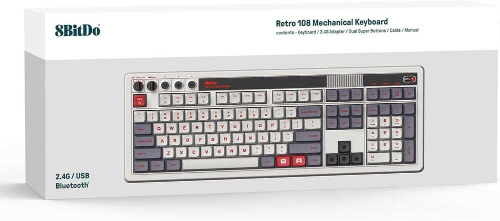 8BitDo Retro 108 N Edition Belaidė mechaninė klaviatūra| Hot Swappable | Windows | Android