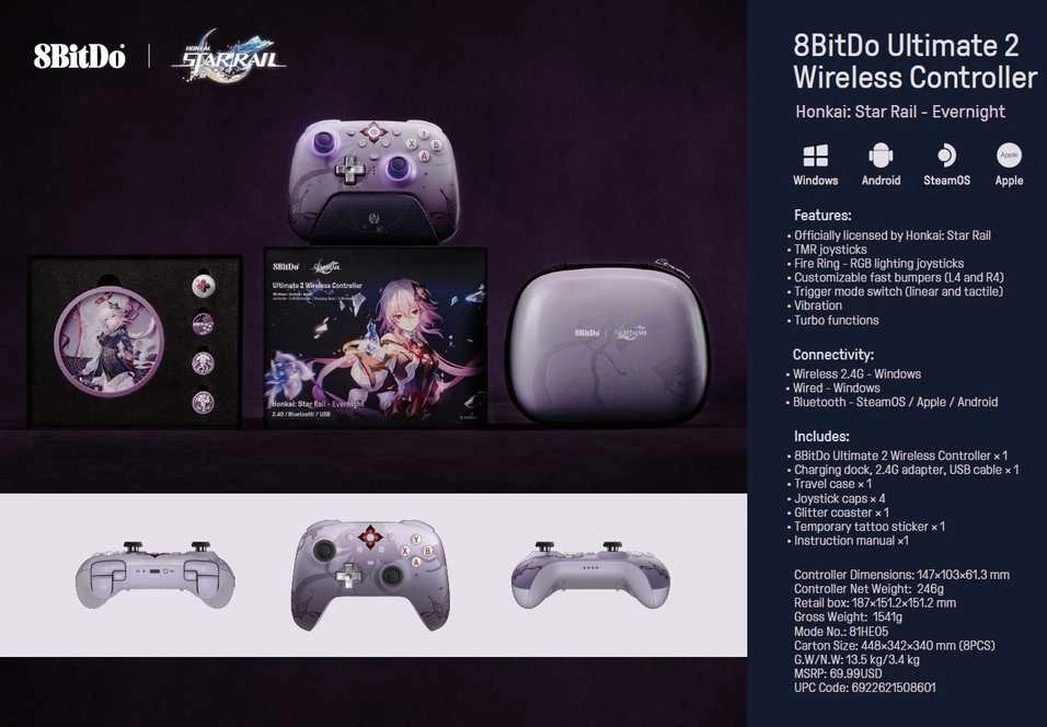 8BitDo Ultimate 2.4G belaidis pultelis (Honkai: Star Rail - Evernight Edition)