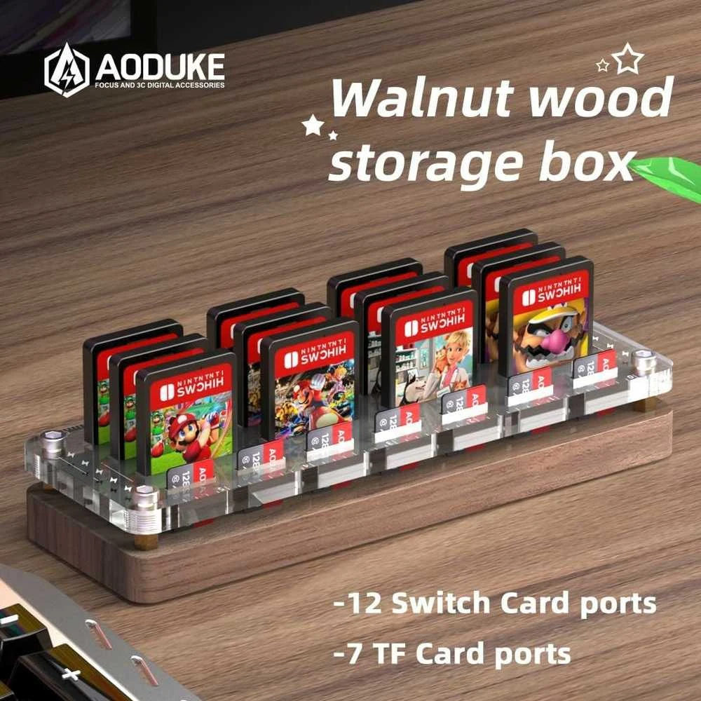 Aoduke Nintendo Switch žaidimų kortelių medinis laikiklis su permatomu akrilu