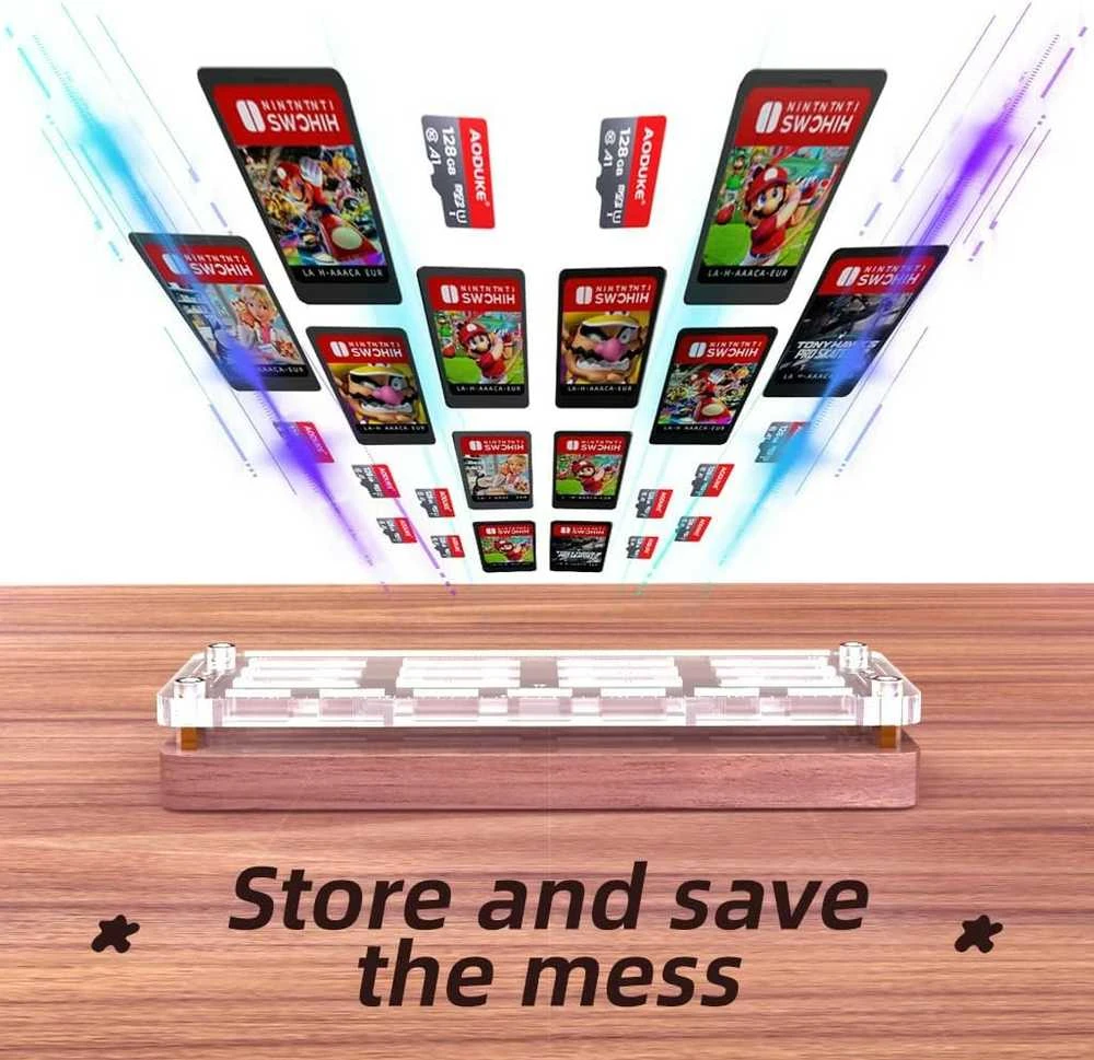 Aoduke Nintendo Switch žaidimų kortelių medinis laikiklis su permatomu akrilu