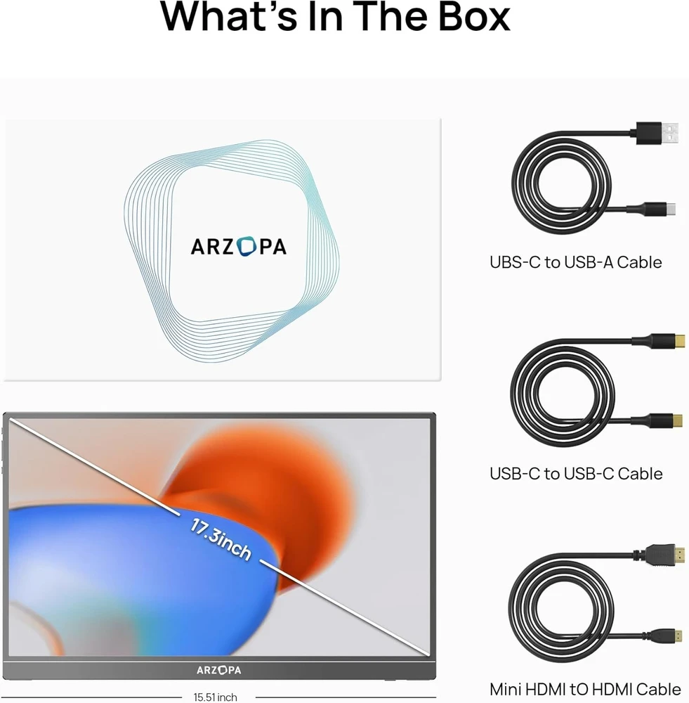 ARZOPA A1M nešiojamas monitorius 17.3'' 1080p PS5 / XBOX / Switch / PC