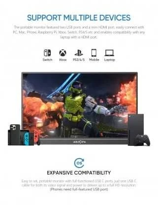 Arzopa Z1FC Sidabrinis Gray 16.1" Portable Monitorius