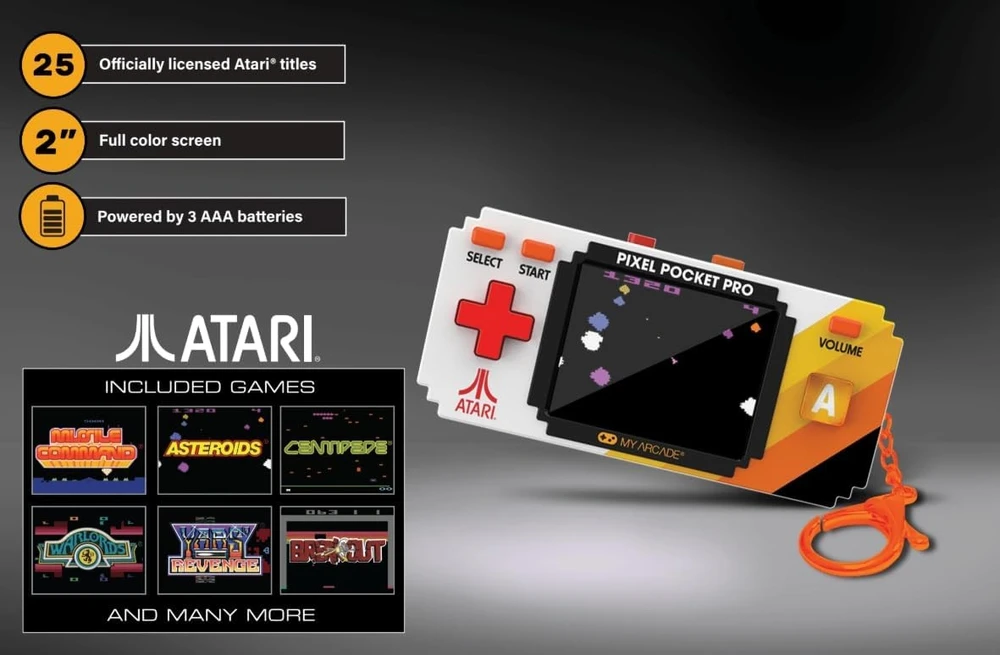 My Arcade Atari Pixel Pocket Pro nešiojama žaidimų konsolė (25 žaidimų)