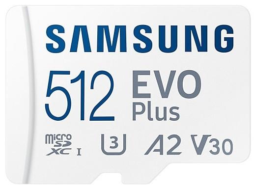 Atminties kortelė Samsung Micro SD Card EVO PLUS 512 GB Micro SDXC Flash atminties klasė 10 SD adapter/Baltos spalvos