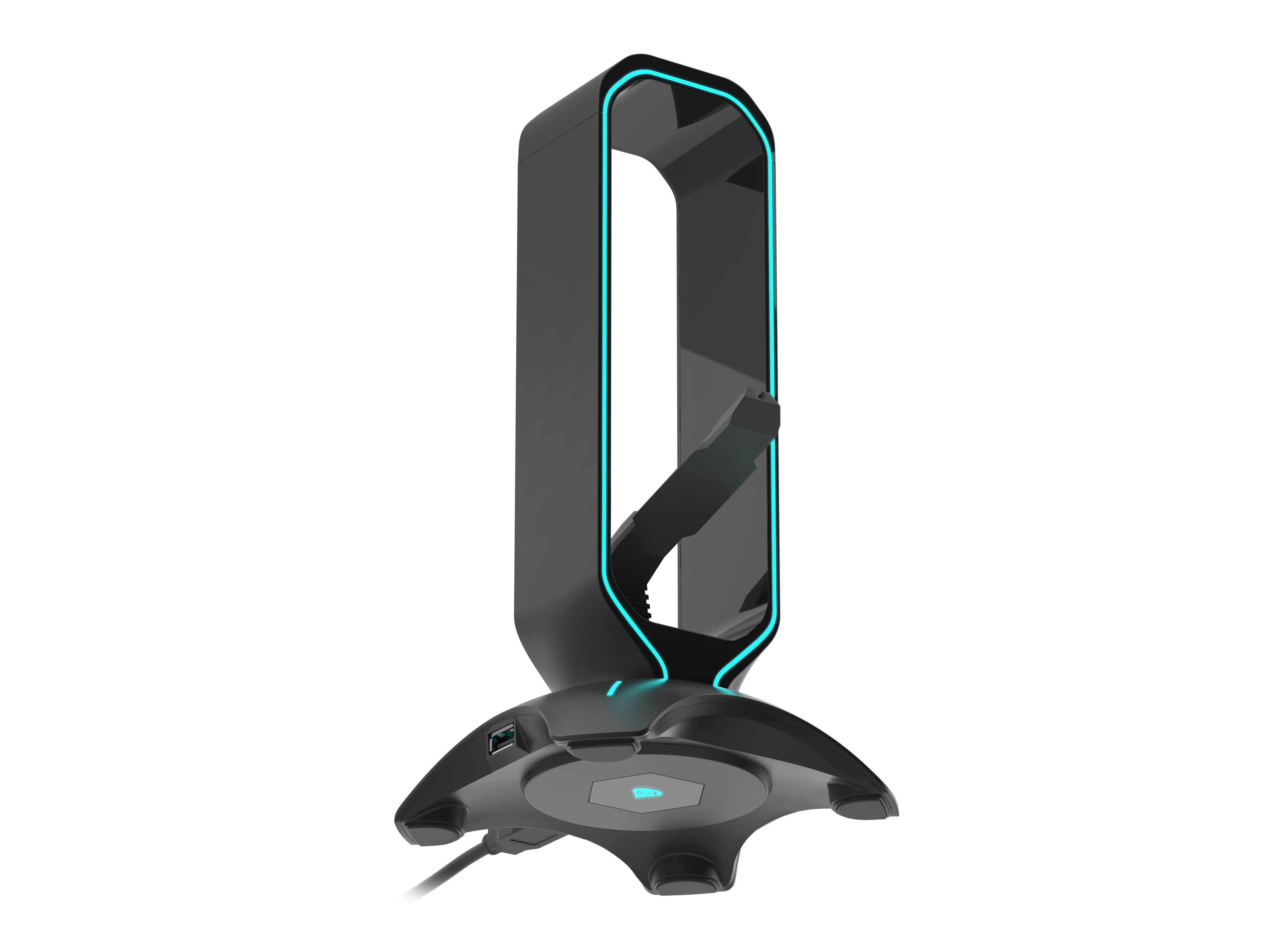 Ausinių stovas su pelės laido laikikliu Genesis Vanad 500 RGB, su pašvietimu, su USB šakotuvu, Juodas