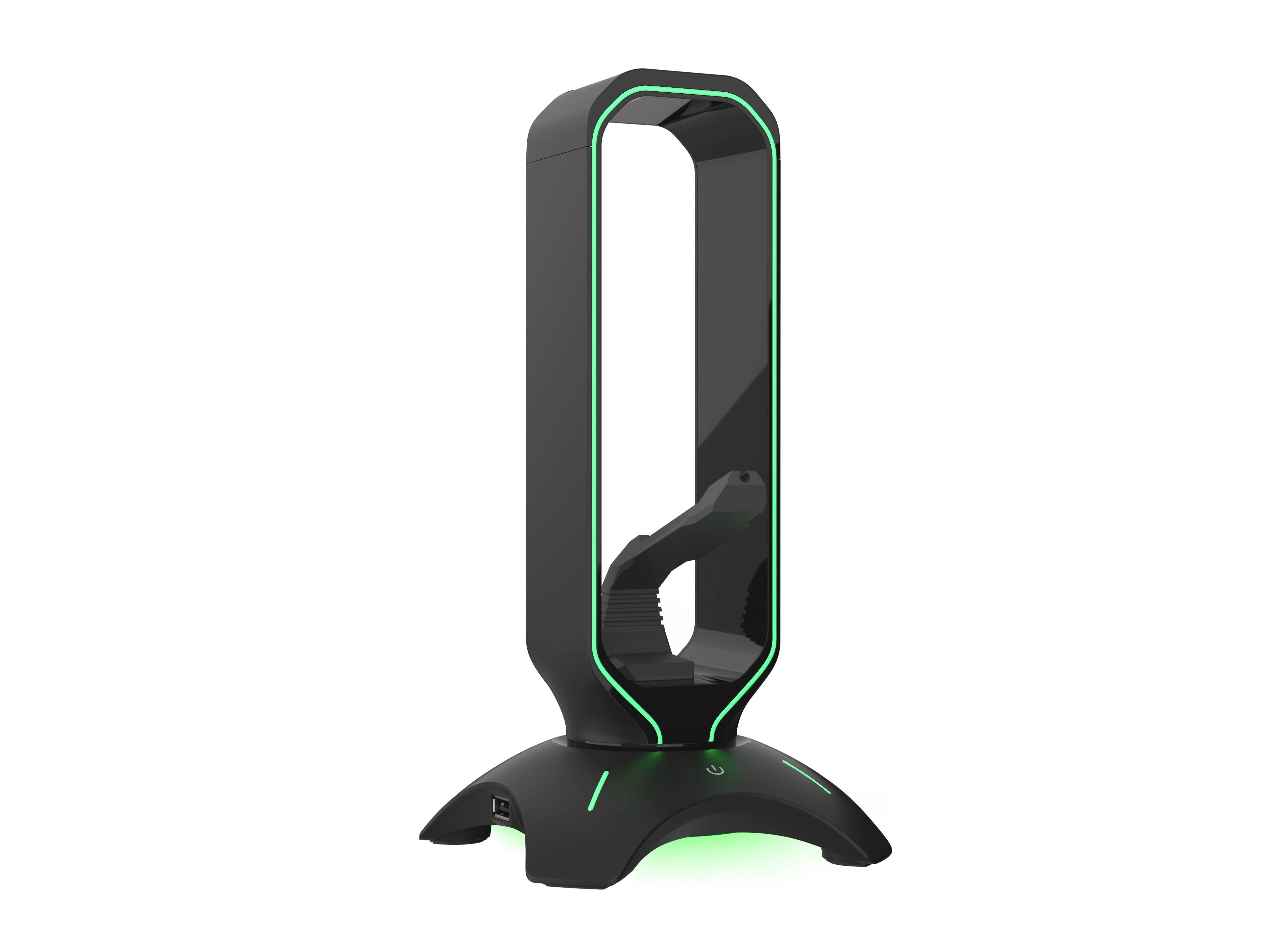 Ausinių stovas su pelės laido laikikliu Genesis Vanad 500 RGB, su pašvietimu, su USB šakotuvu, Juodas