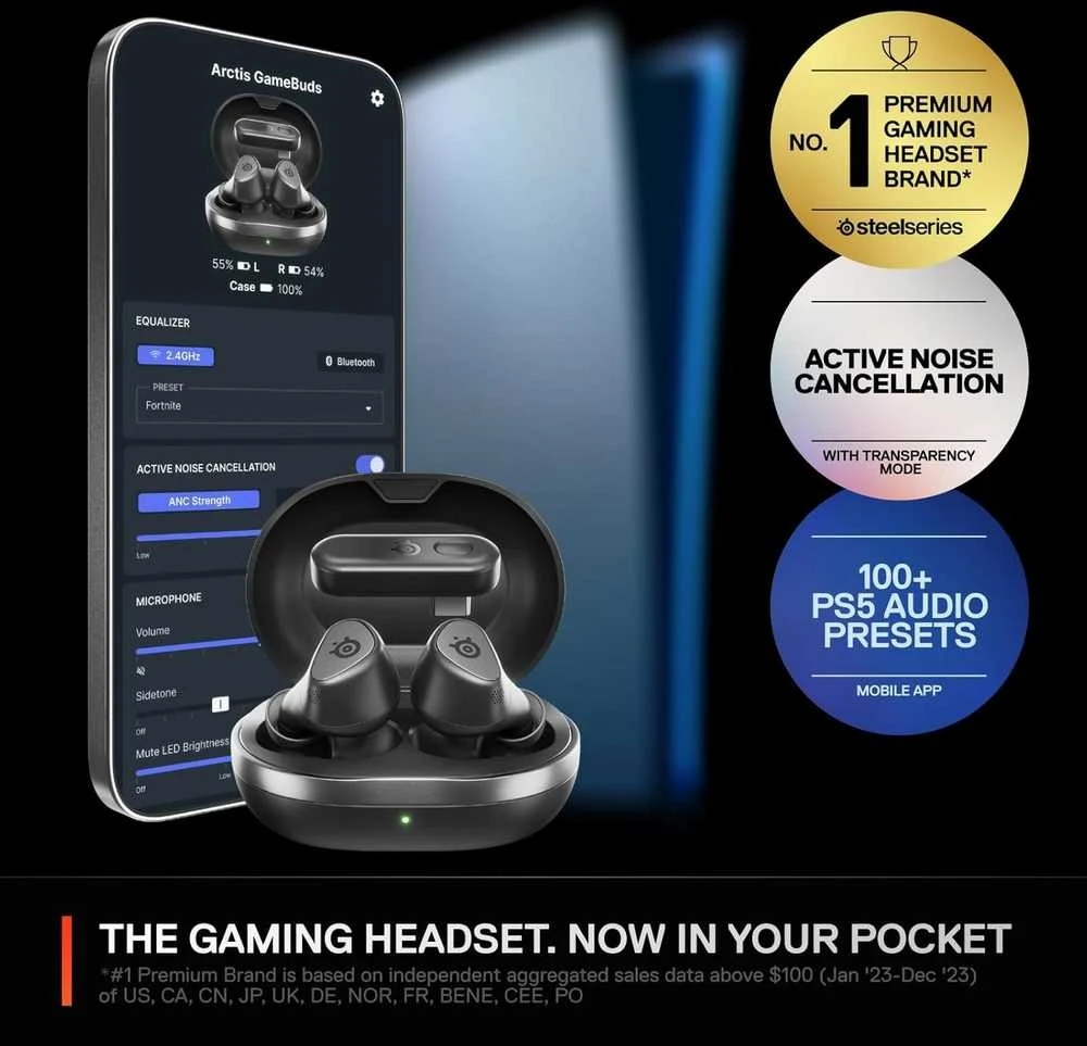 SteelSeries Arctis GameBuds žaidimų ausinės, skirtos PS, Juodos