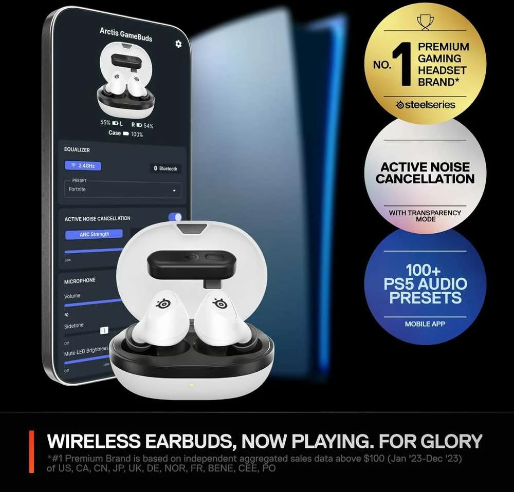 SteelSeries Arctis GameBuds belaidės ausinės skirtos PC/PS, Baltos