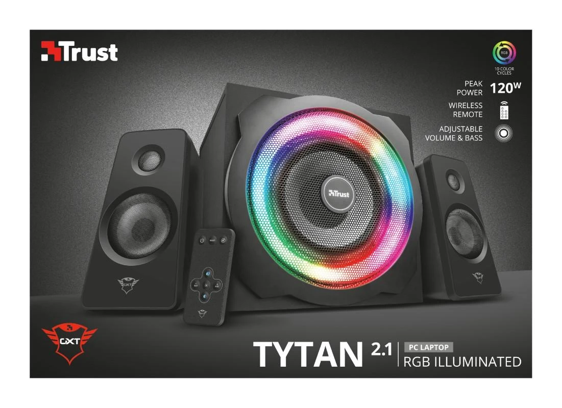 Kompiuterio kolonėlės Speaker Set Trust GXT 629 Tytan 2.1 RGB 22944 (2.1, juodos spalvos)