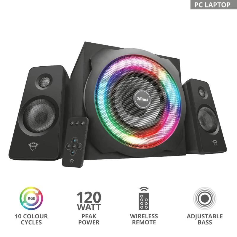 Kompiuterio kolonėlės Speaker Set Trust GXT 629 Tytan 2.1 RGB 22944 (2.1, juodos spalvos)