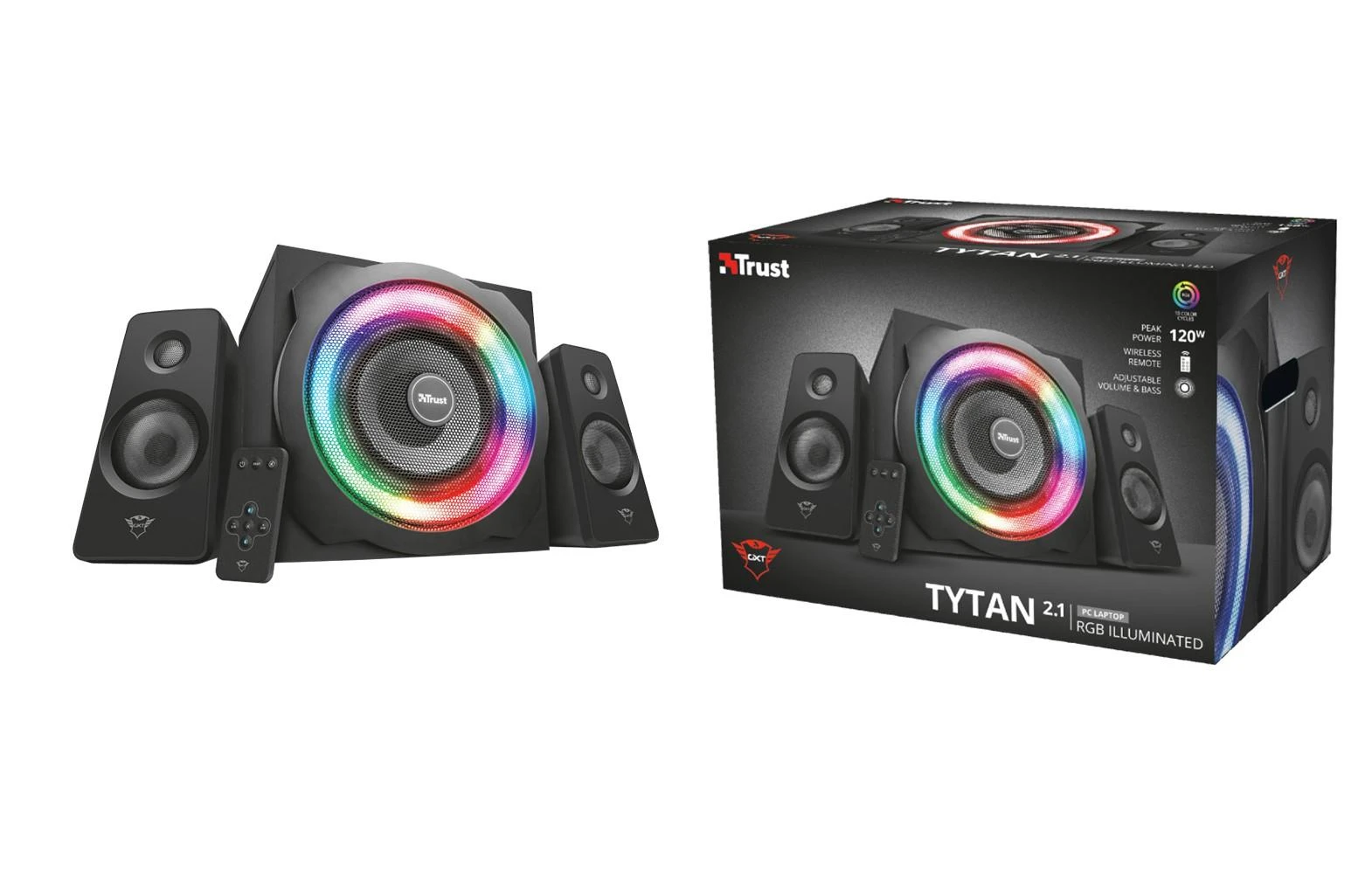 Kompiuterio kolonėlės Speaker Set Trust GXT 629 Tytan 2.1 RGB 22944 (2.1, juodos spalvos)