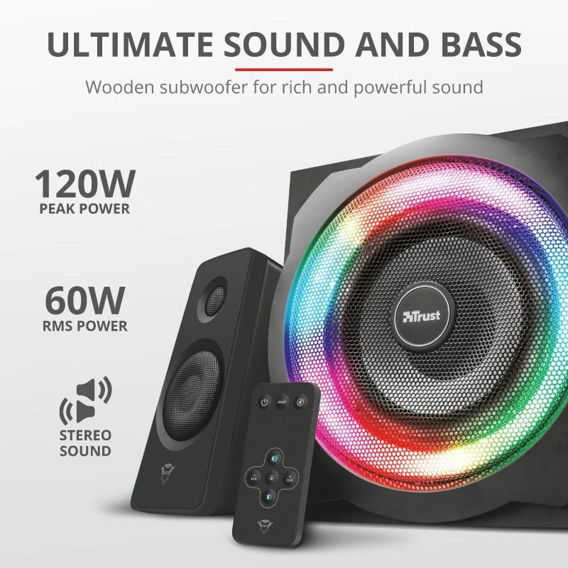 Kompiuterio kolonėlės Speaker Set Trust GXT 629 Tytan 2.1 RGB 22944 (2.1, juodos spalvos)