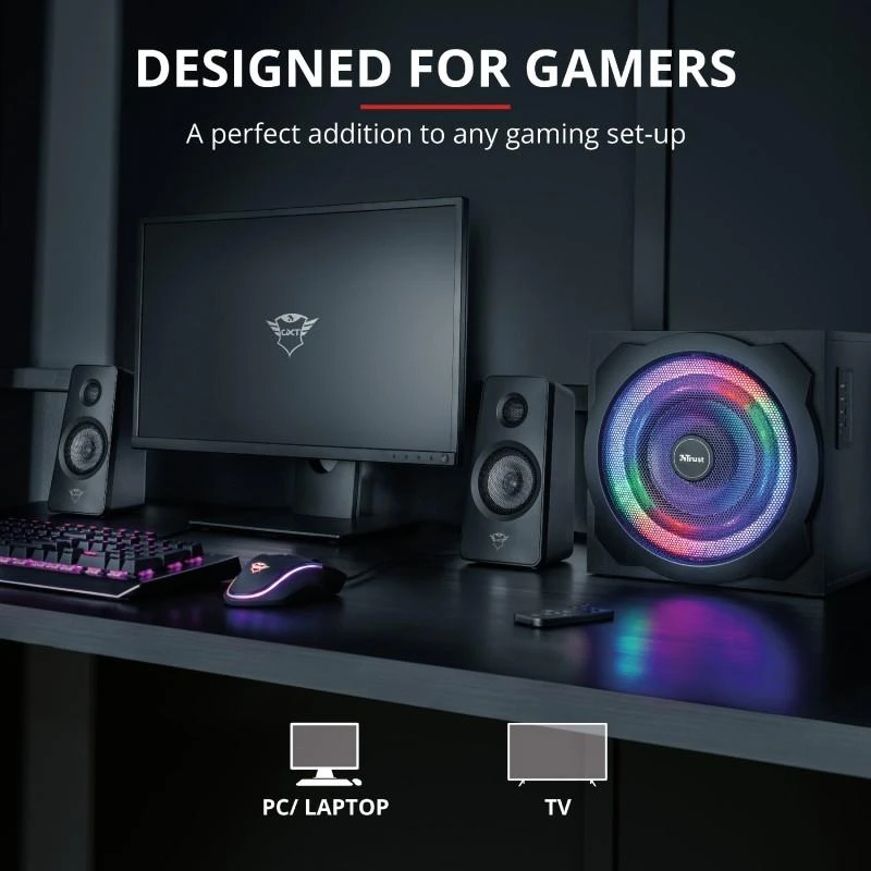 Kompiuterio kolonėlės Speaker Set Trust GXT 629 Tytan 2.1 RGB 22944 (2.1, juodos spalvos)