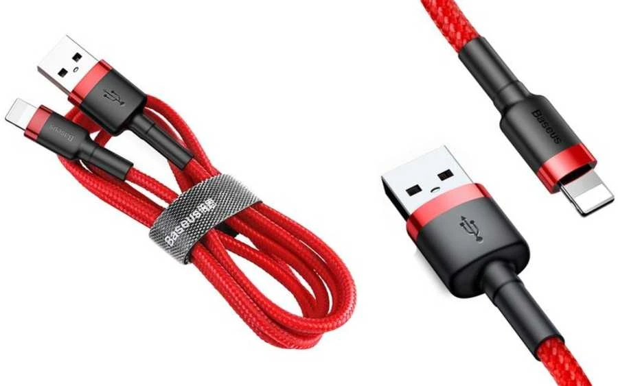 Kabelis Baseus USB2.0 A - IP lightning, 0.5 m, QC3.0 su nailoniniu šarvu Cafule raudonas/juodas