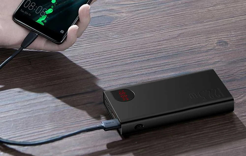 LiPo išorinis akumuliatorius (Powerbank) 20000mAh 22.5W su PD3.0 QC3.0 2xUSB + USB C ADAMAN Metal juodas BASEUS