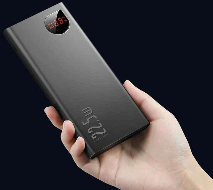 LiPo išorinis akumuliatorius (Powerbank) 20000mAh 22.5W su PD3.0 QC3.0 2xUSB + USB C ADAMAN Metal juodas BASEUS
