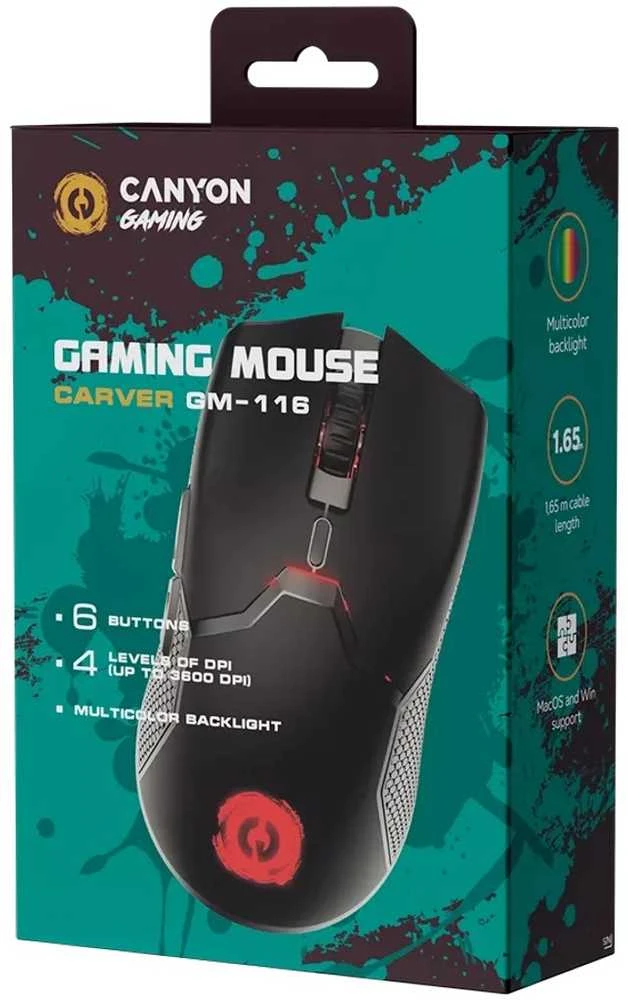 CANYON pelė Carver GM-116 6buttons su laidu Juodas