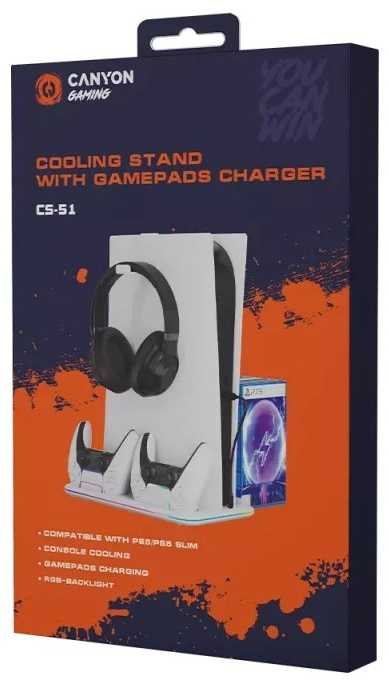 CANYON aušinimo stovas CS-51 RGB PS5 Slim/DE Charge Baltas