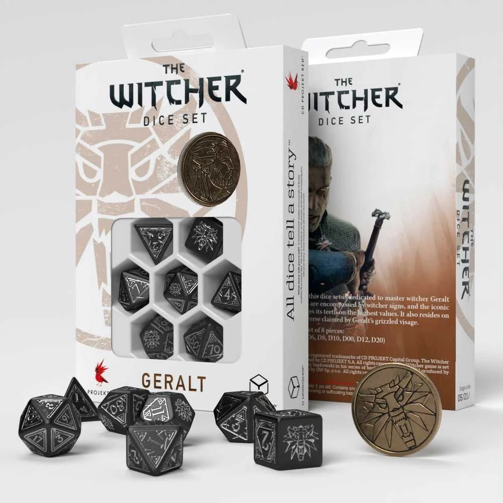 Dėlionė Q Workshop The Witcher Geralt Sidabrinis Sword Kauliukų Rinkinys Juodos Ir Sidabro Sp