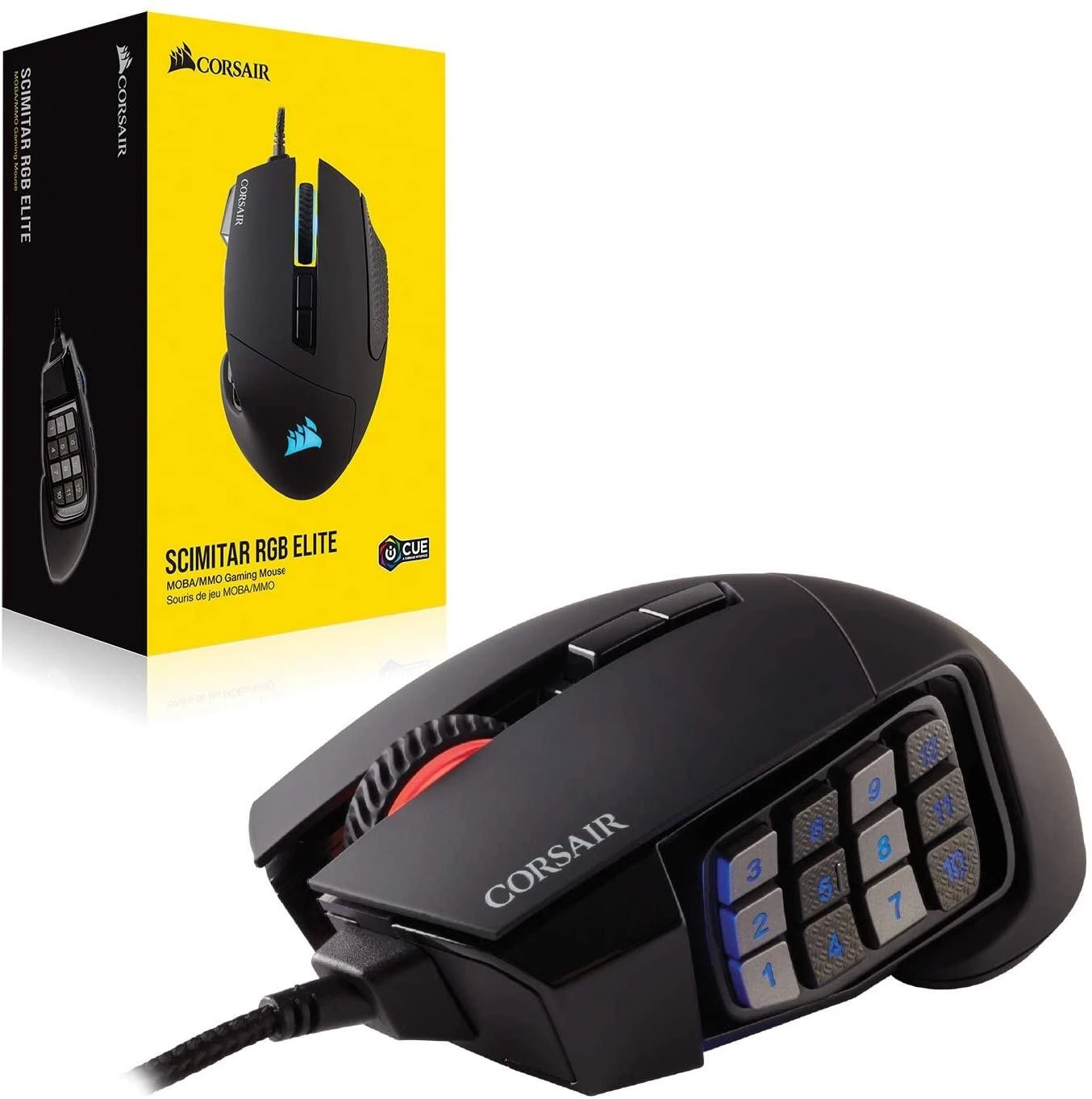 Corsair Scimitar RGB Elite Optinė MOBA/MMO žaidimų pelė, Juoda