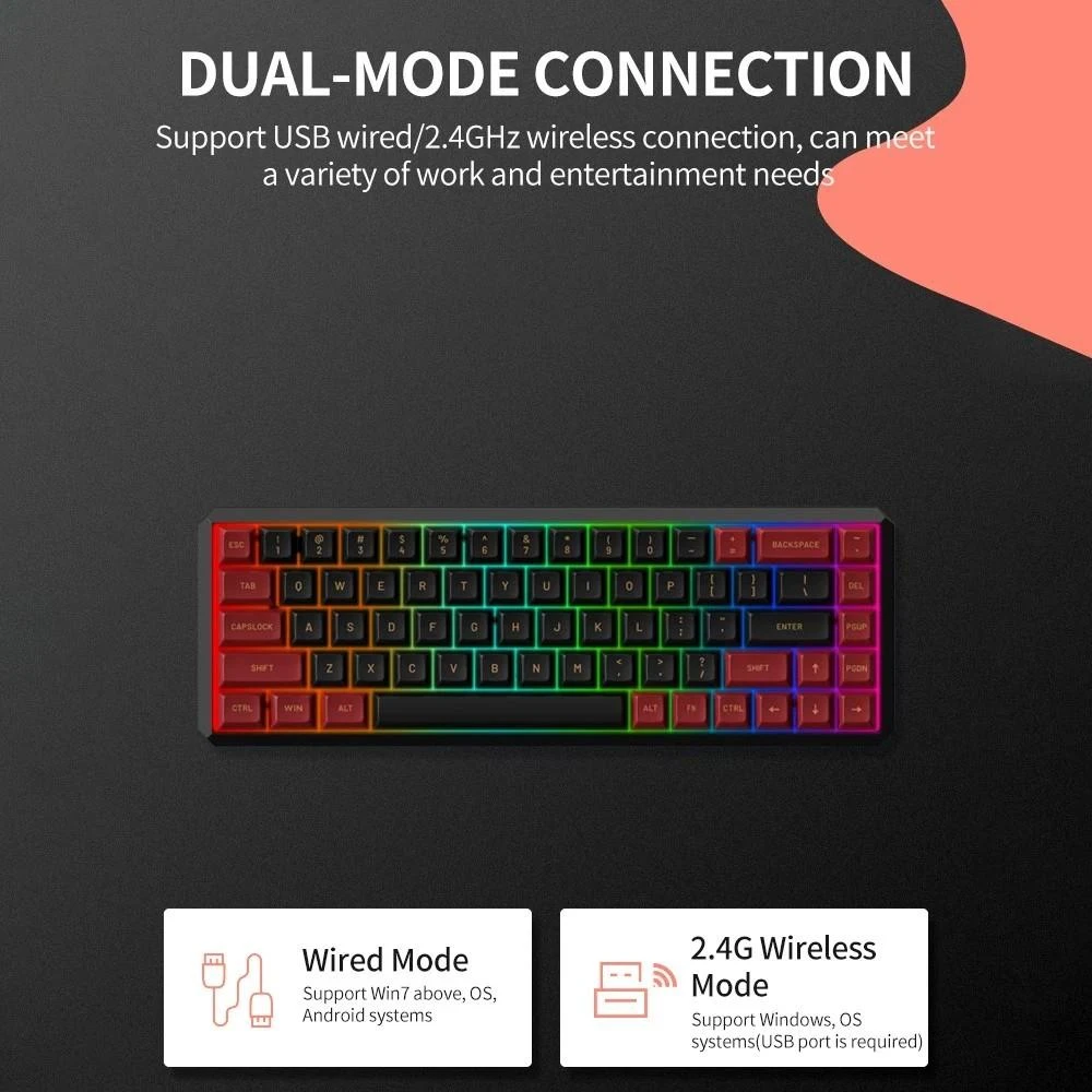 Motospeed Darmoshark K5 TKL belaidė mechaninė klaviatūra su RGB (US, Hot-swap, Raudonas switch V3) Juodas