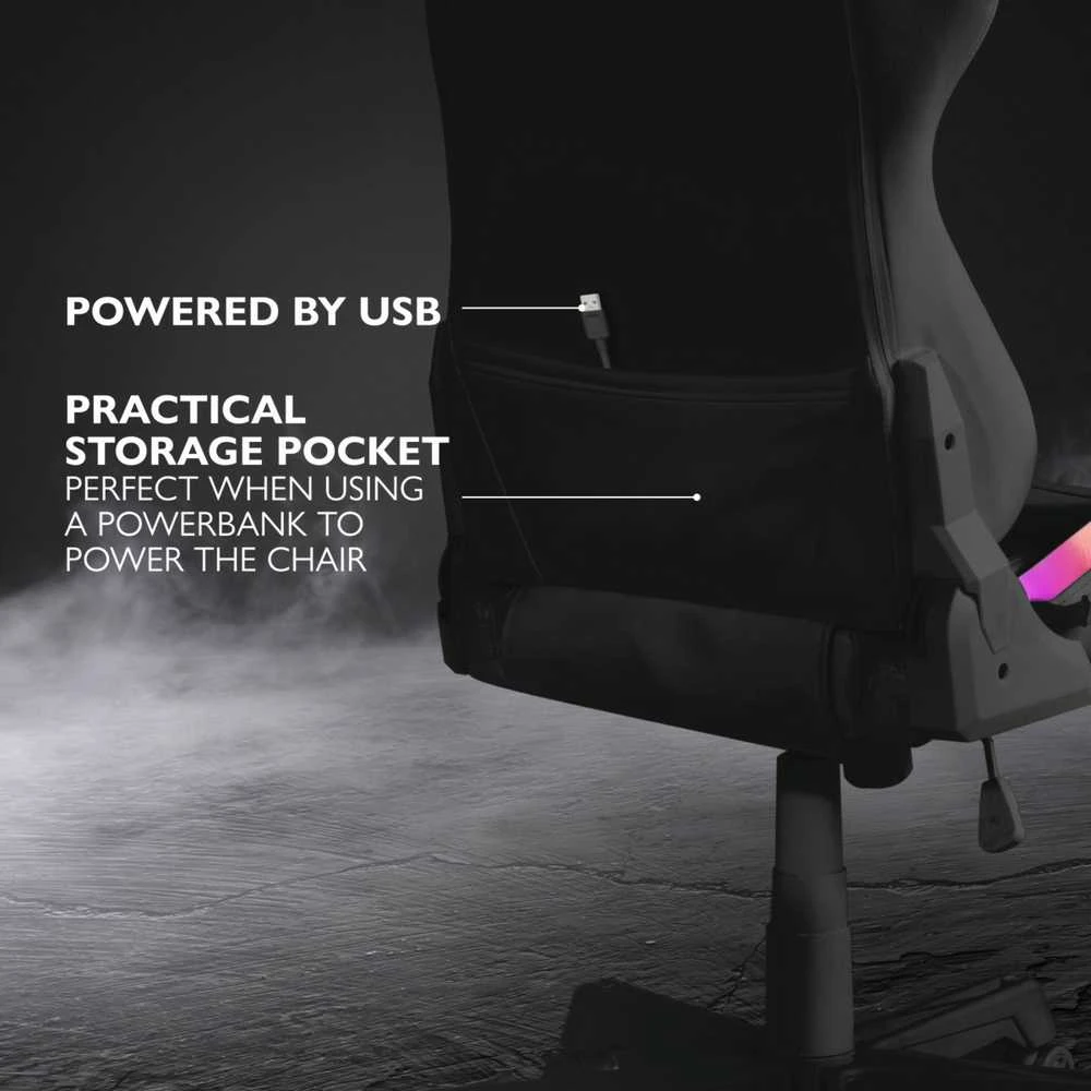 Žaidimų kėdė Deltaco GAM-080 Gaming Chair, PU oda, su RGB pašvietimu, Juoda
