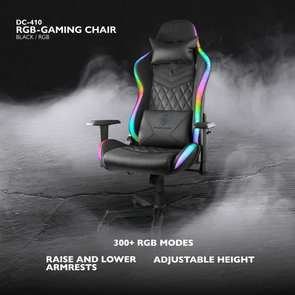 Žaidimų kėdė Deltaco GAM-080 Gaming Chair, PU oda, su RGB pašvietimu, Juoda
