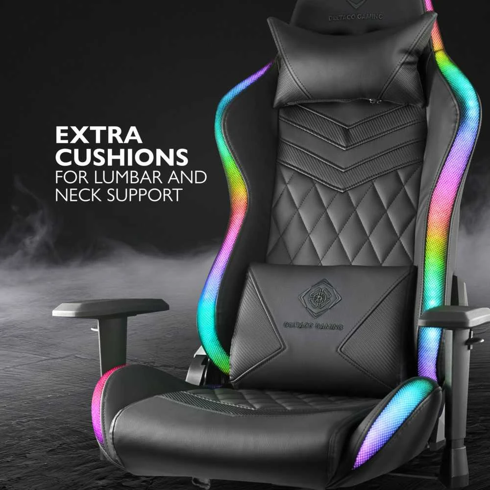 Žaidimų kėdė Deltaco GAM-080 Gaming Chair, PU oda, su RGB pašvietimu, Juoda