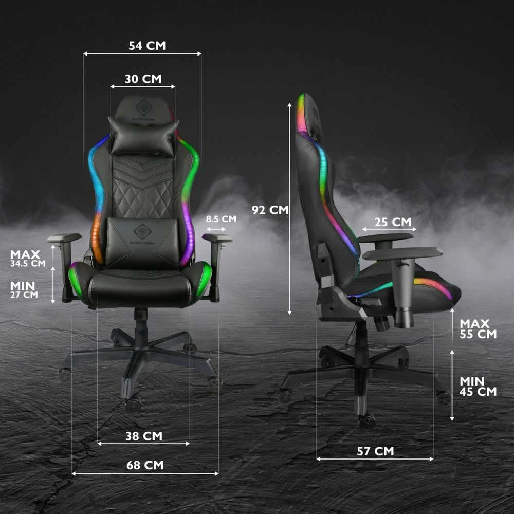 Žaidimų kėdė Deltaco GAM-080 Gaming Chair, PU oda, su RGB pašvietimu, Juoda