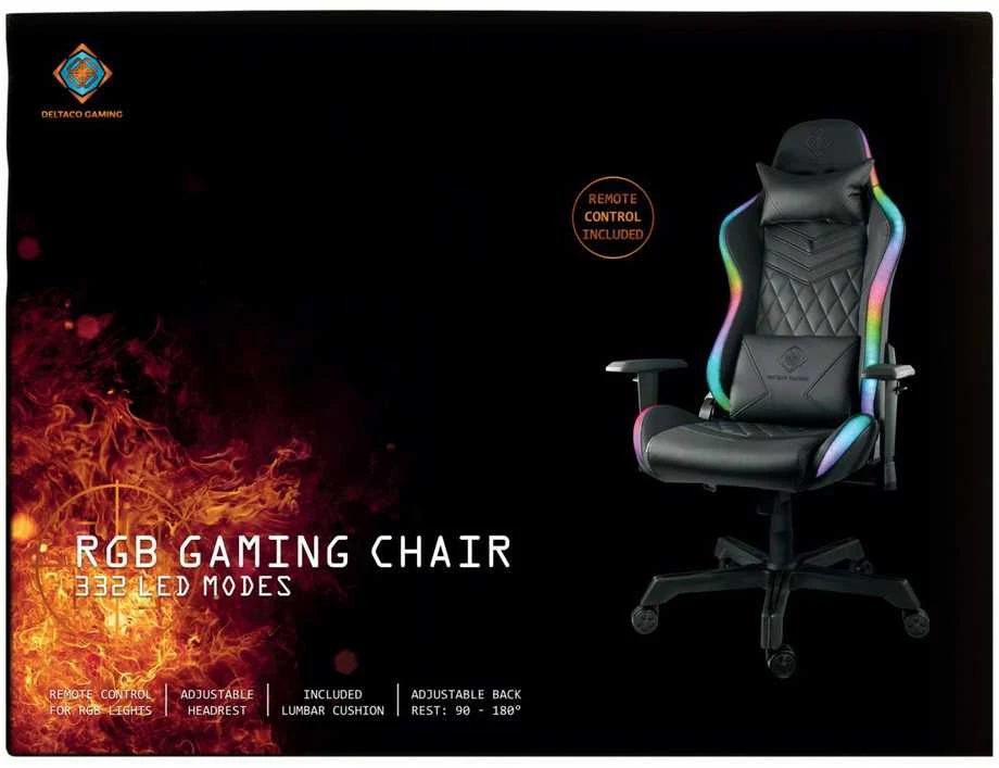 Žaidimų kėdė Deltaco GAM-080 Gaming Chair, PU oda, su RGB pašvietimu, Juoda