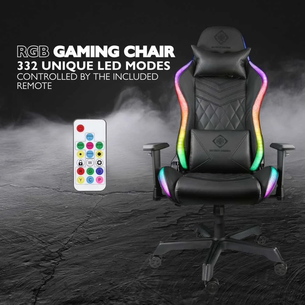 Žaidimų kėdė Deltaco GAM-080 Gaming Chair, PU oda, su RGB pašvietimu, Juoda