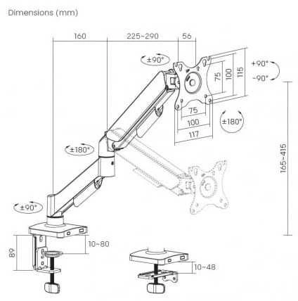 Monitoriaus laikiklis prie stalo DELTACO, mechaninė spyruoklinė, 17–32 colių, 9kg / ARM-534-B / 1903415