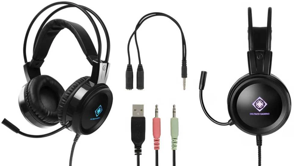 Ausinės DELTACO GAMING LED, veikia su XBOX ir Playstation, juodos / GAM-105