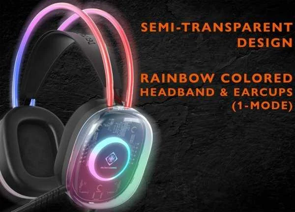 DH230 pusiau permatomos žaidimų ausinės DELTACO GAMING, RGB apšvietimas ant galvos juostos ir ausų kaušelių / GAM-186 / 4222394