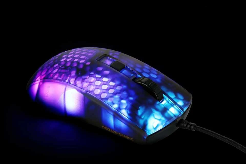 Deltacoimp Pusiau permatoma DELTACO GAMING žaidimų pelė, DM310, RGB, itin lengva, juoda / GAM-144