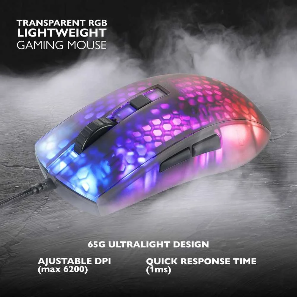 Deltacoimp Pusiau permatoma DELTACO GAMING žaidimų pelė, DM310, RGB, itin lengva, juoda / GAM-144