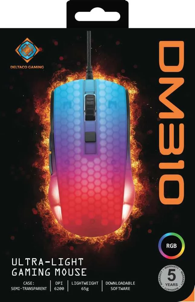Deltacoimp Pusiau permatoma DELTACO GAMING žaidimų pelė, DM310, RGB, itin lengva, juoda / GAM-144