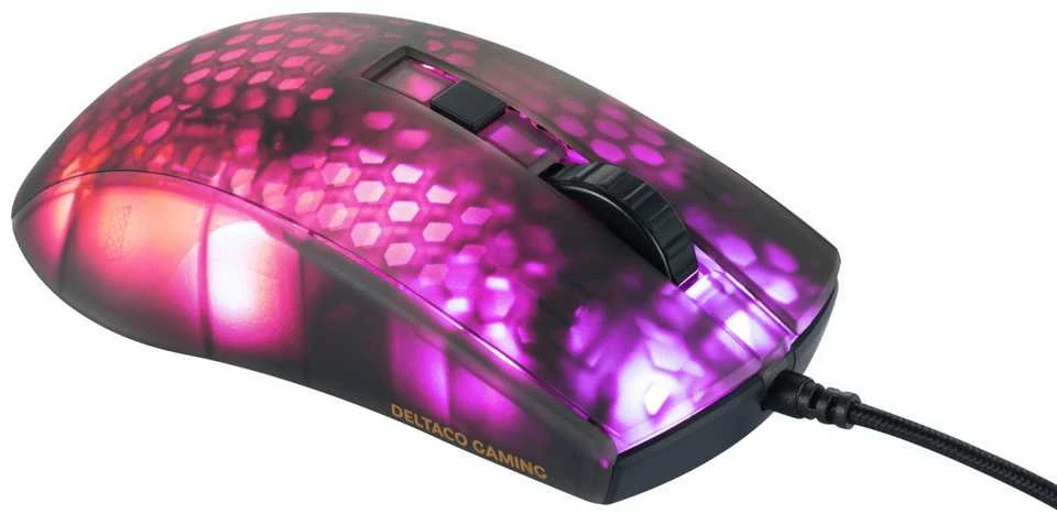 Deltacoimp Pusiau permatoma DELTACO GAMING žaidimų pelė, DM310, RGB, itin lengva, juoda / GAM-144